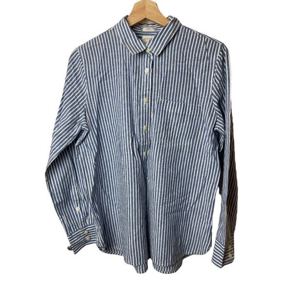 J. Crew Factory Blue White Stripe Button Up Shirt Blouse Women's M - Picture 1 of 5